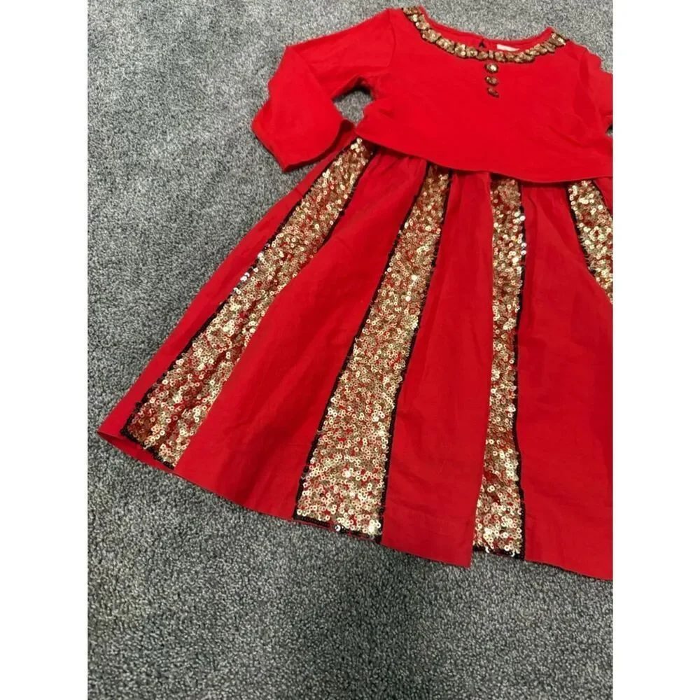 Mini Boden Red Gold Sequin Accents Fancy Dress Sz 7-8